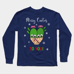Merry Cactus To You - Cacti Couple In Christmas Candy Cane Bowl Long Sleeve T-Shirt